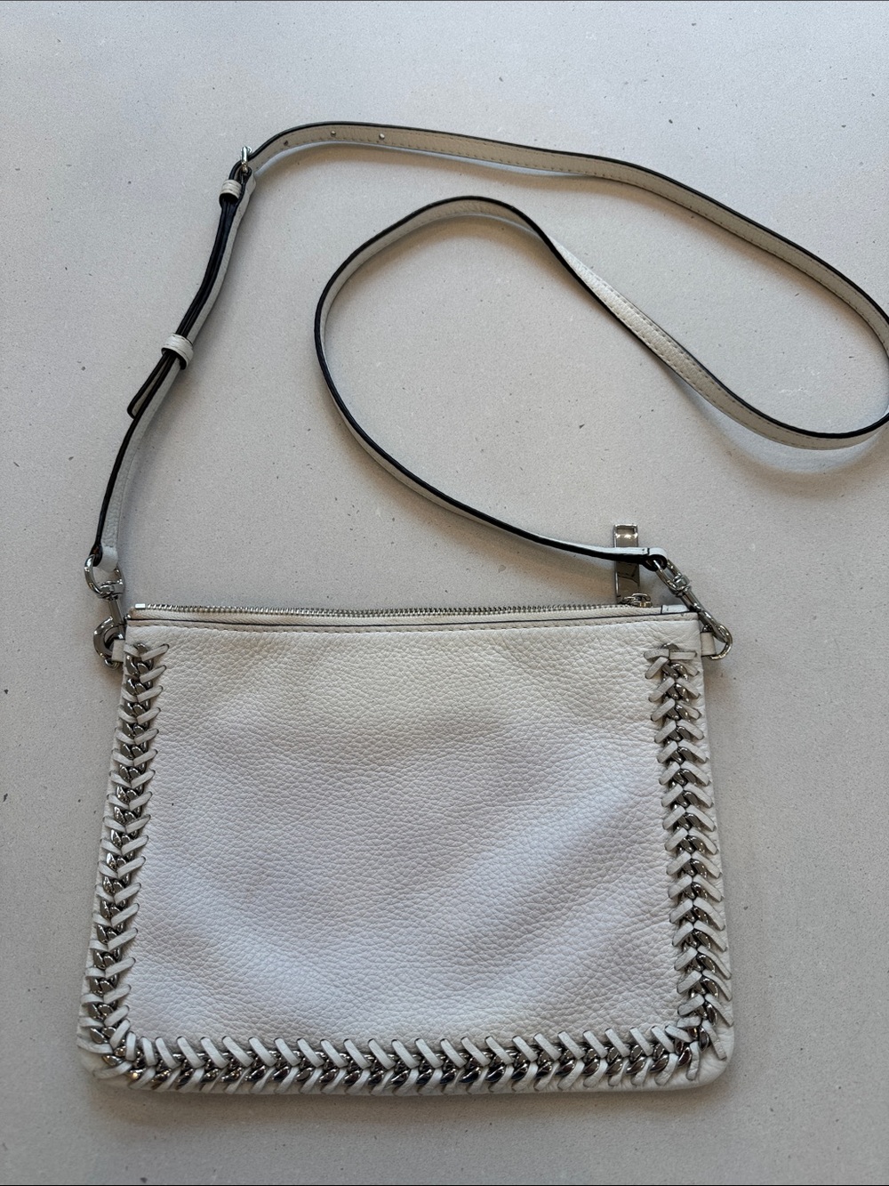 Rebecca Minkoff White Leather Crossbody with Whipstitch Detailing
